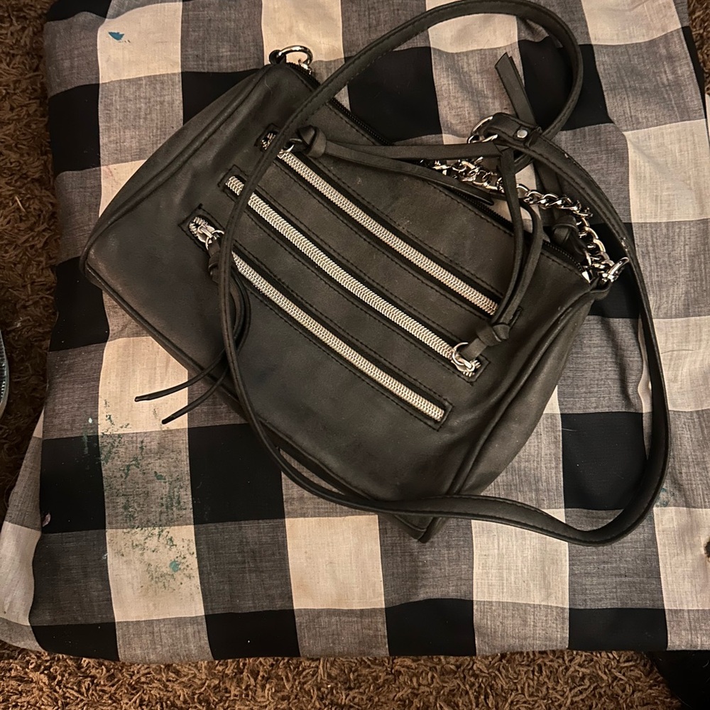 Black Leather Tote with Adjustable Strap and Silver Hardware